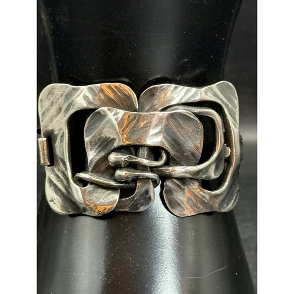 Vintage Navajo RK Designer Buckle Native American Silver-Tone Cuff Bracelet - Picture 2 of 7